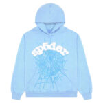 Spider Brand White Printed Sky Blue Hoodie