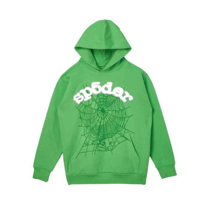 Green Web With 555 Logo Sp5der Hoodie