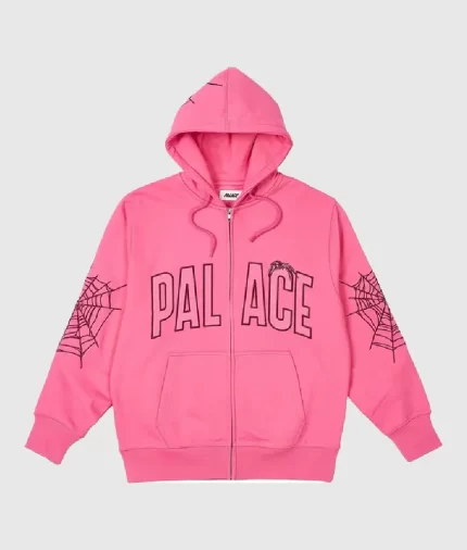 Palace Logo With Zipper Sp5der Pink Hoodie