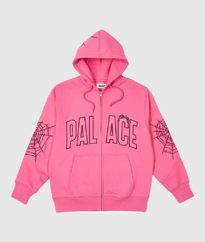 Palace Logo With Zipper Sp5der Pink Hoodie