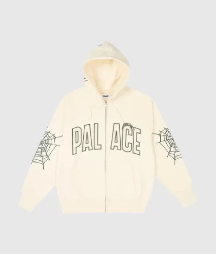 Palace Logo With Zipper Sp5der White Hoodie