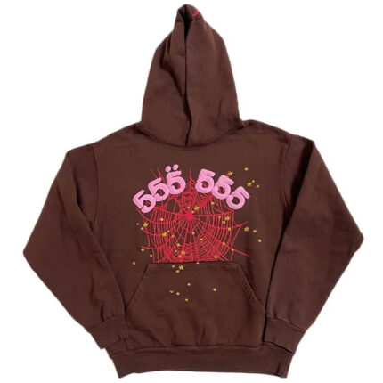 Brown With 555 Logo Sp5der Hoodie