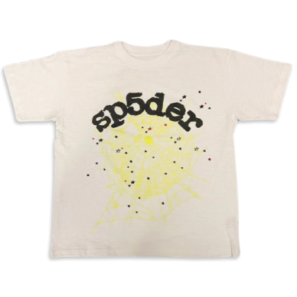 555 Printed Sp5der Men Beige T-Shirt