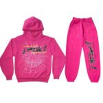 Pink Sp5der Black Logo Printed Tracksuit