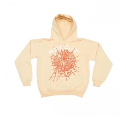New Web Beige With Sp5der Logo Hoodie