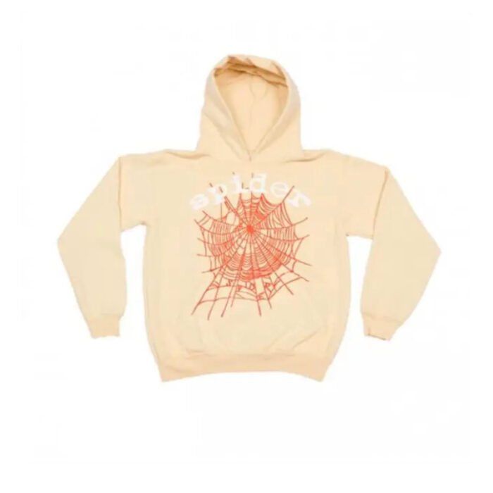 New Web Beige With Sp5der Logo Hoodie